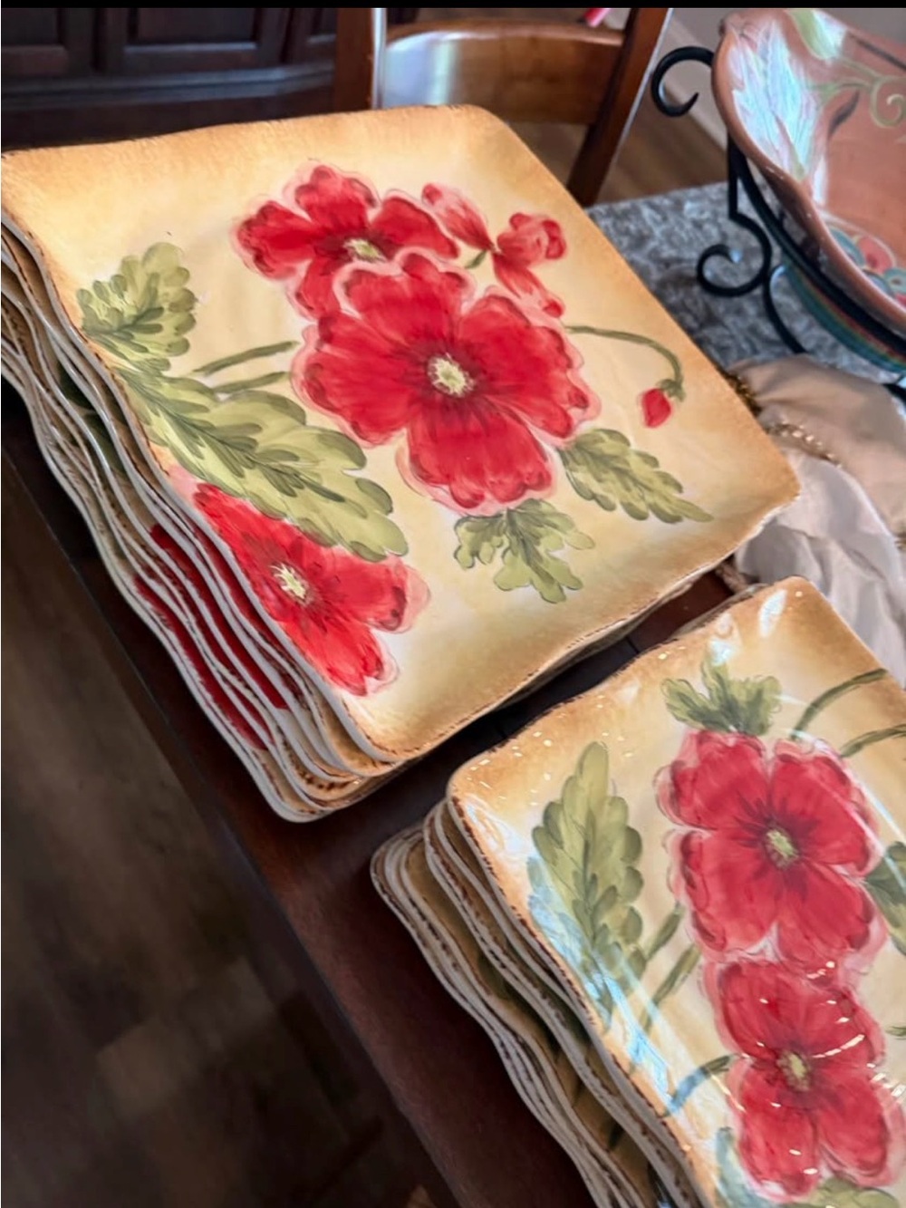 Maxcera Poppies Hand-Painted Red Floral Ceramic Home Art Plate